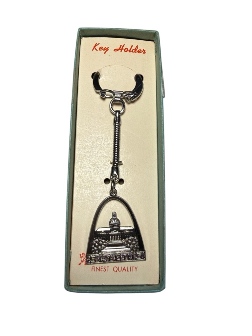 Vintage St. Louis Key Holder Keychain Souvenir Arch Silver Tone NIB MCM